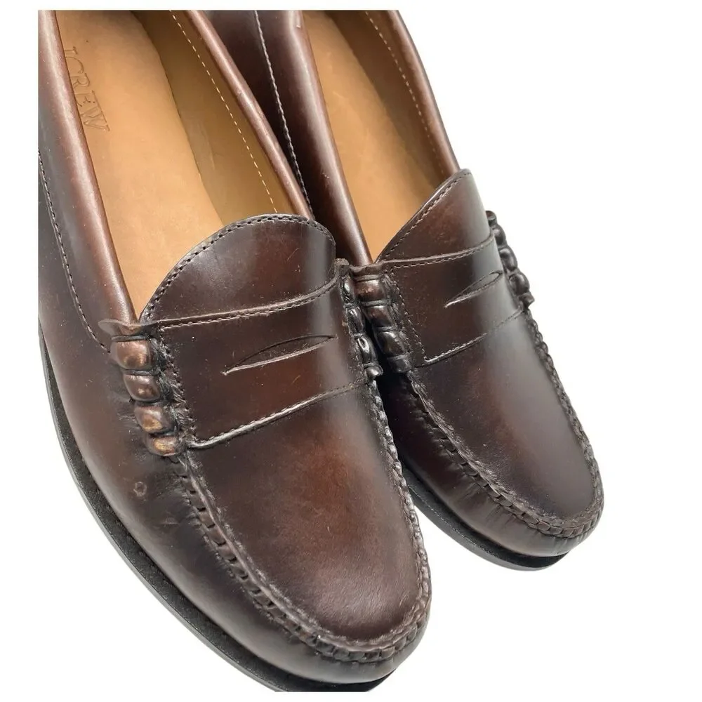 J Crew Penny Loafers Mens 9.5 Brown Leather Sole Business Preppy Luxury Shoes